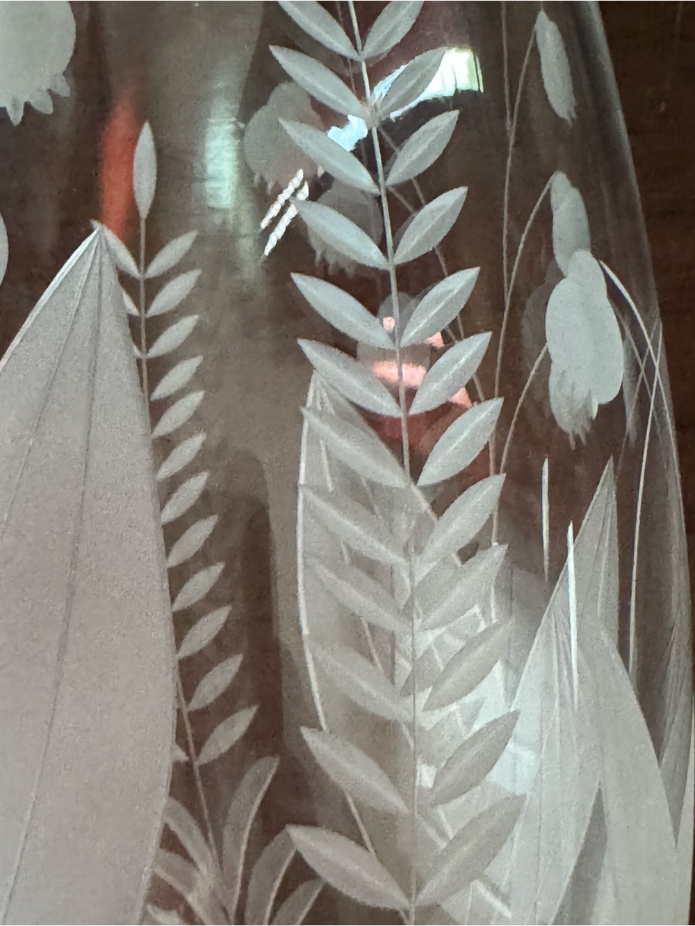 Tiffany & Co. Clear Glass Vase with White Etched Botanical Motif - Picture 6 of 7